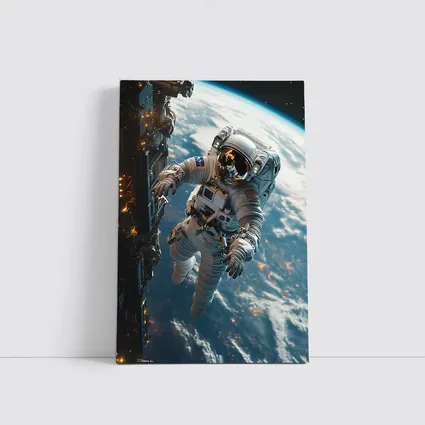 Astronaut Spacewalk Above Earth Space Station