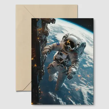 Astronaut Spacewalk Above Earth Space Station