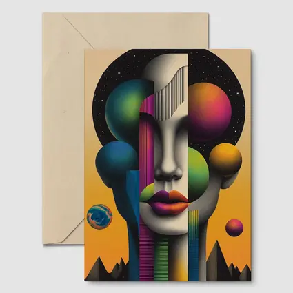 Abstract Face Surreal Space Planets Art