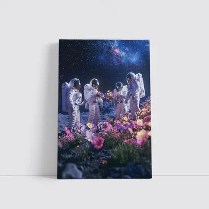 Astronauts Picking Flowers on Starry Moon