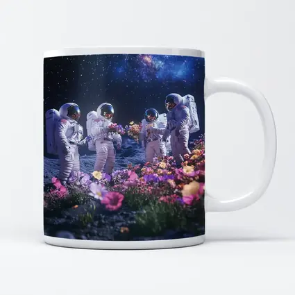 Astronauts Picking Flowers on Starry Moon