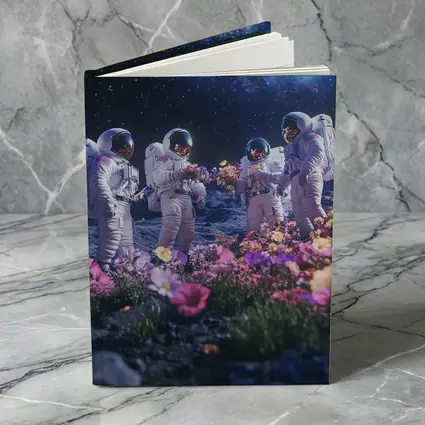 Astronauts Picking Flowers on Starry Moon