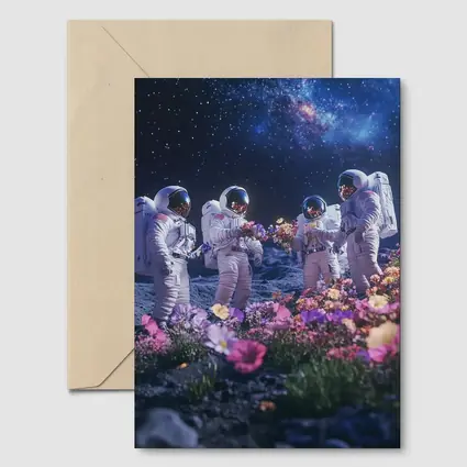 Astronauts Picking Flowers on Starry Moon