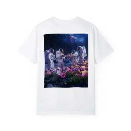 Astronauts Picking Flowers on Starry Moon