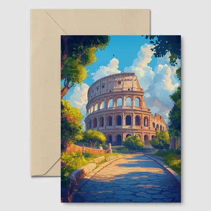 Colosseum Rome Sunny Day Anime Art