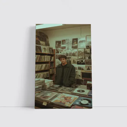 Young Man Standing In Vintage Record Shop