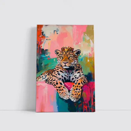 Royal Leopard With Crown Colorful Abstract Background
