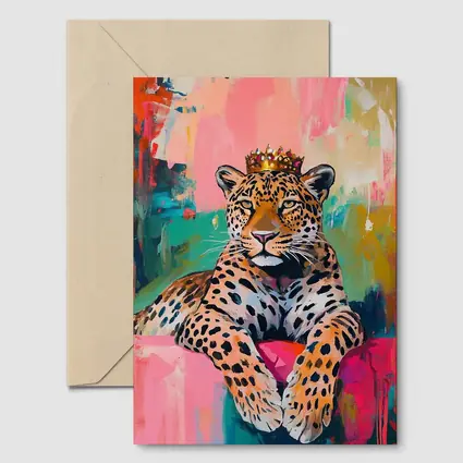 Royal Leopard With Crown Colorful Abstract Background