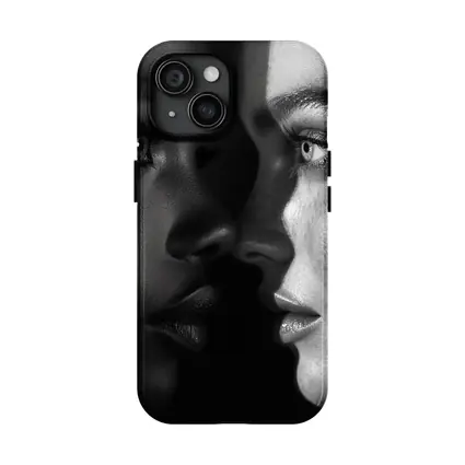 Two Women Faces Black and White Portrait