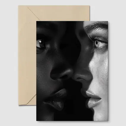 Two Women Faces Black and White Portrait