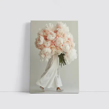 Pink Peony Bouquet Woman White Background