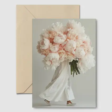 Pink Peony Bouquet Woman White Background