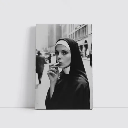 Nun Smoking Cigarette Black White Street