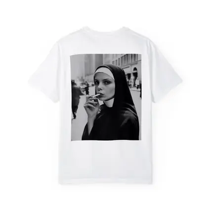 Nun Smoking Cigarette Black White Street