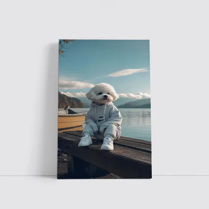 Bichon Frise Dog Wearing Nike Hoodie Lakeside