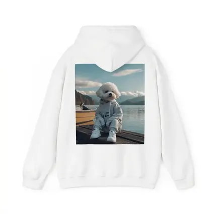 Bichon Frise Dog Wearing Nike Hoodie Lakeside