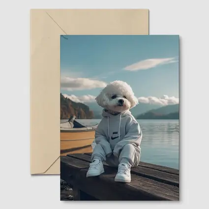 Bichon Frise Dog Wearing Nike Hoodie Lakeside