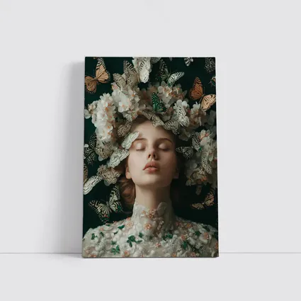 Woman With Butterflies And White Flowers