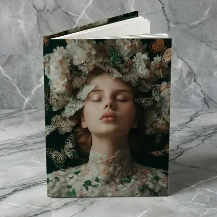 Woman With Butterflies And White Flowers