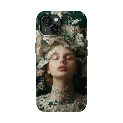 Woman With Butterflies And White Flowers
