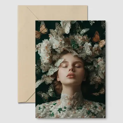 Woman With Butterflies And White Flowers