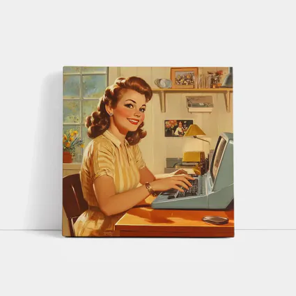 Retro Pin Up Woman Typing Vintage Home Office