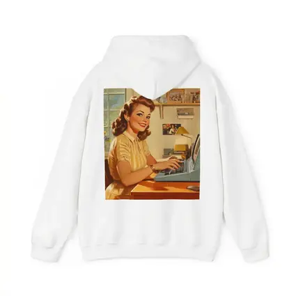 Retro Pin Up Woman Typing Vintage Home Office