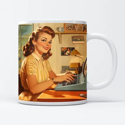 Retro Pin Up Woman Typing Vintage Home Office