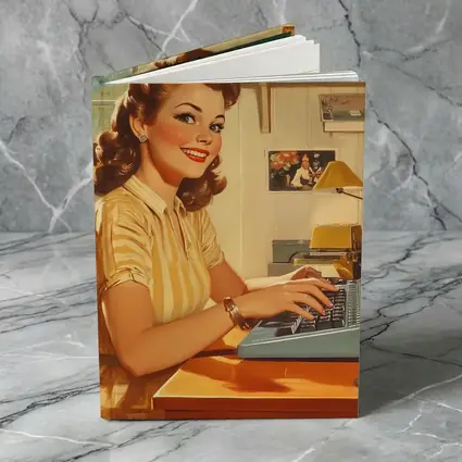 Retro Pin Up Woman Typing Vintage Home Office