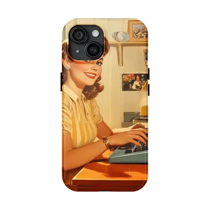 Retro Pin Up Woman Typing Vintage Home Office