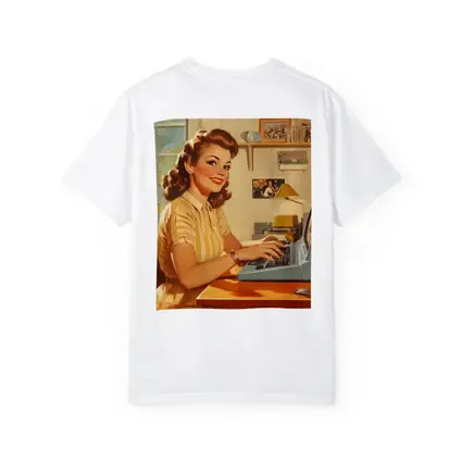 Retro Pin Up Woman Typing Vintage Home Office