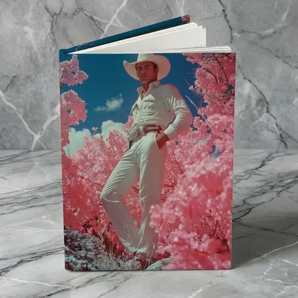 Cowboy in White Hat Pink Floral Landscape