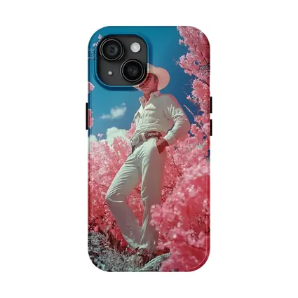 Cowboy in White Hat Pink Floral Landscape