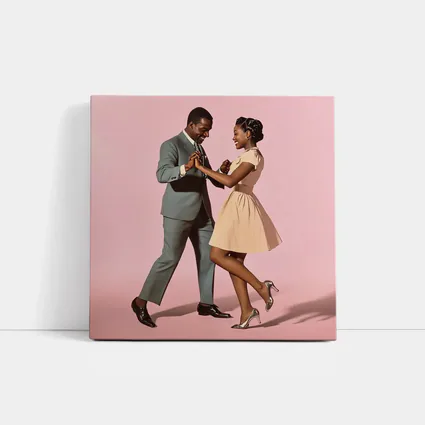 Couple Dancing Together on Pink Background