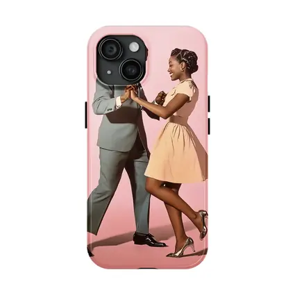 Couple Dancing Together on Pink Background