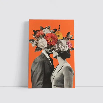 Floral Collage Couple Orange Background Art