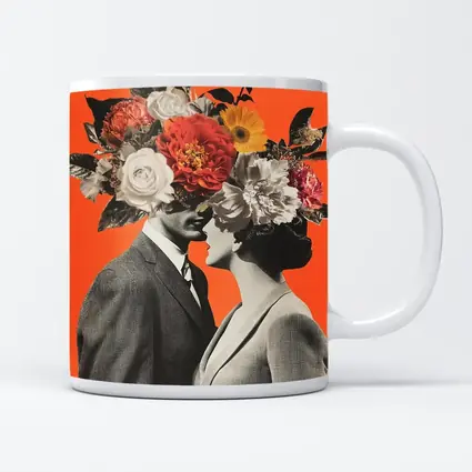 Floral Collage Couple Orange Background Art