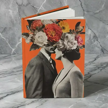 Floral Collage Couple Orange Background Art