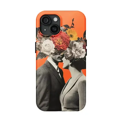 Floral Collage Couple Orange Background Art