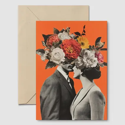 Floral Collage Couple Orange Background Art