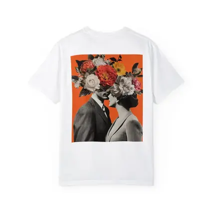 Floral Collage Couple Orange Background Art