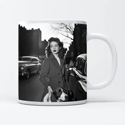 Retro Woman With Spaniel City Street