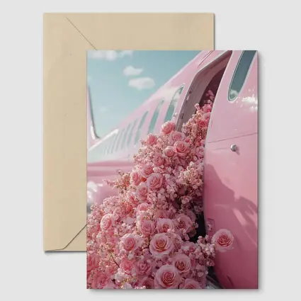 Pink Roses Overflowing From Airplane Door