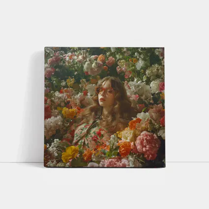 Woman Surrounded by Colorful Blooming Flowers Garden