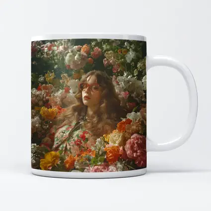 Woman Surrounded by Colorful Blooming Flowers Garden