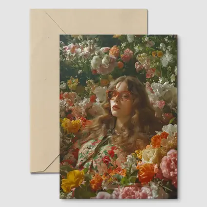 Woman Surrounded by Colorful Blooming Flowers Garden
