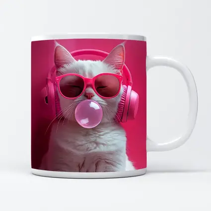 White Cat Pink Sunglasses Headphones Bubblegum