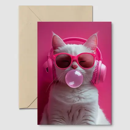 White Cat Pink Sunglasses Headphones Bubblegum