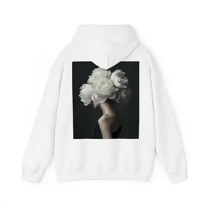 Woman White Peonies Head Dark Background
