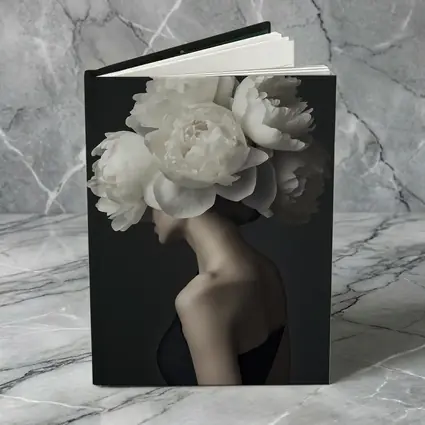 Woman White Peonies Head Dark Background